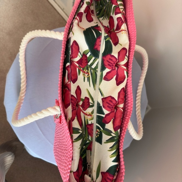 O bag beach pink and natural with floral insert - Picture 6 of 7